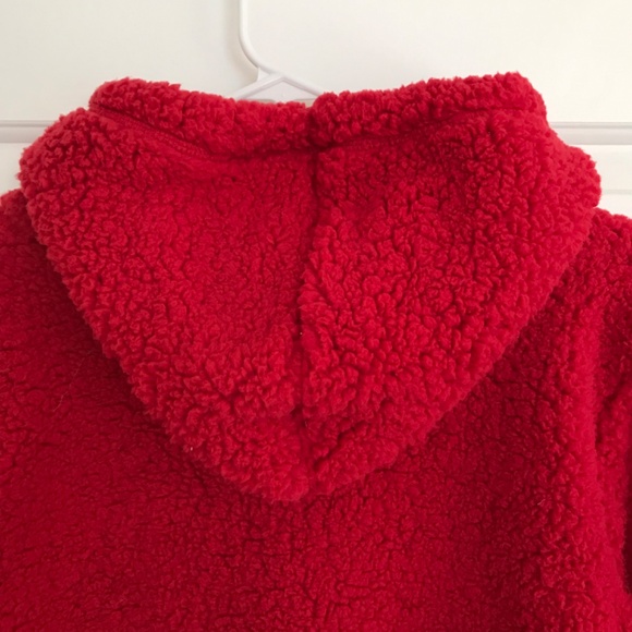 Christmas Third Wish Sherpa Sequin Snowflake Pom Pom Hoodie Size L Red Silver - Picture 4 of 6